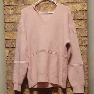 New in Pink V-Neck Hooded Sweater Size Small